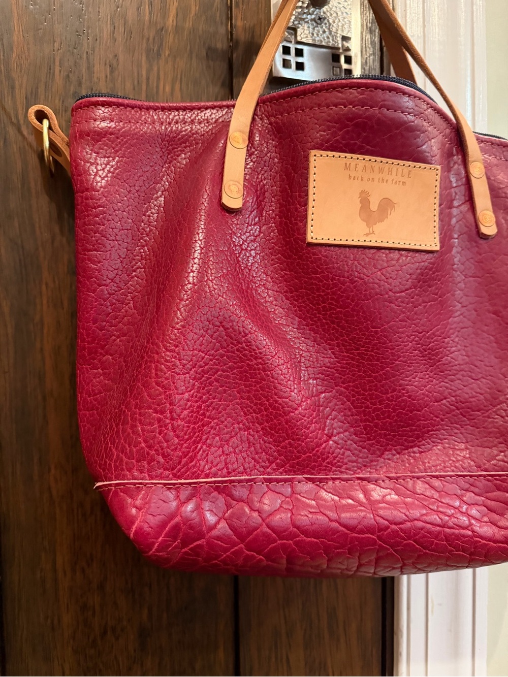 Meanwhile Back on the Farm Limited Edition Raspberry Buffalo Leather Handtote - Picture 2 of 10